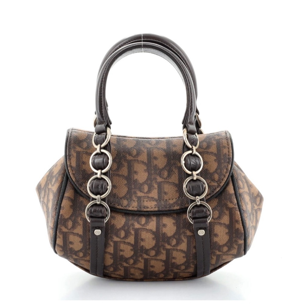 Rare Christian Dior Vintage Trotter Romantique Mini Flap Bag Coated Canvas